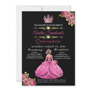 Elegant Gold Pink Floral Quinceanera