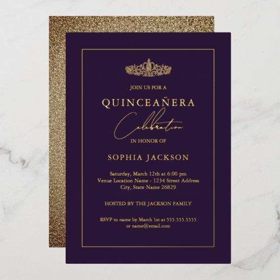 Elegant Gold Purple Quinceanera 15th Foil