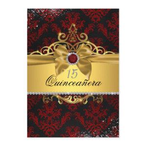 Elegant Gold Red Damask Quinceanera Invite