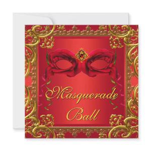 Elegant Gold Red Mask Red Masquerade Party