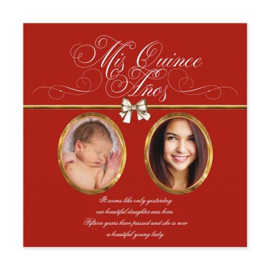 Elegant Gold Red Photo Quinceanera