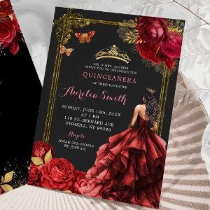 Elegant Gold Red Roses Royal Quinceañera