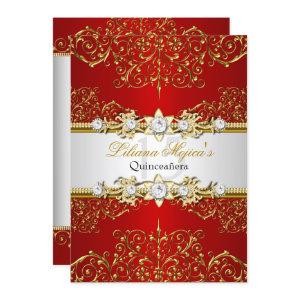 Elegant Gold Red Vintage Glamour Quinceanera