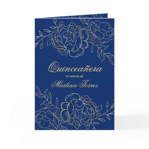 Elegant Gold Royal Blue Fine Floral Quinceanera