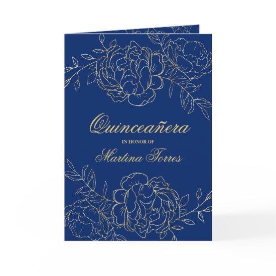 Elegant Gold Royal Blue Fine Floral Quinceanera