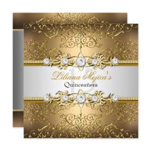 Elegant Gold Silver Swirl Damask Quinceanera