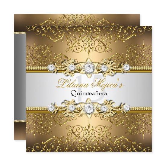 Elegant Gold Silver Swirl Damask Quinceanera