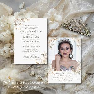Elegant Gold Silver White Florals Quinceañera