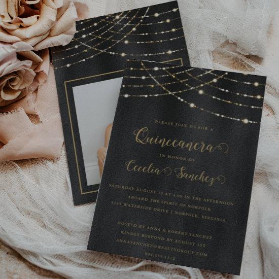 Elegant Gold String Lights Photo Quinceanera