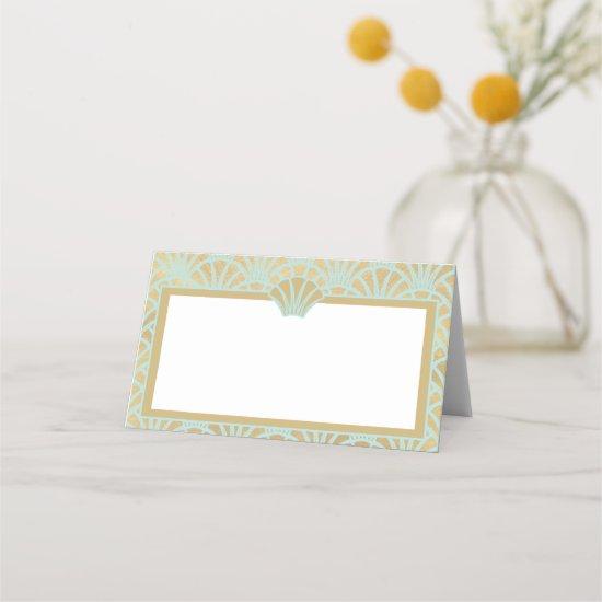 Elegant Gold Turquoise Art Deco Wedding Event Place Card