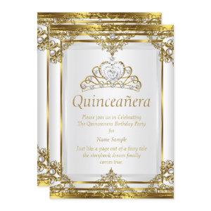 Elegant Gold White Pearl Princess Quinceanera