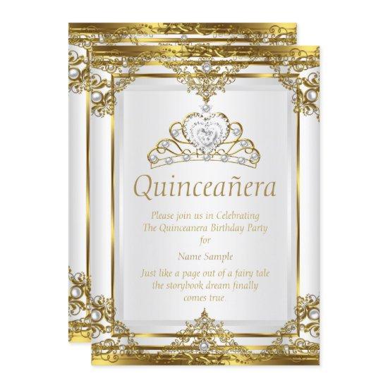 Elegant Gold White Pearl Princess Quinceanera