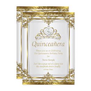 Elegant Gold White Pearl Princess Quinceanera