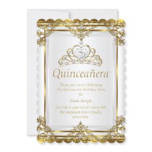 Elegant Gold White Pearl Princess Quinceanera