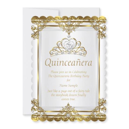 Elegant Gold White Pearl Princess Quinceanera