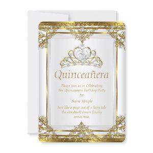 Elegant Gold White Pearl Princess Quinceanera