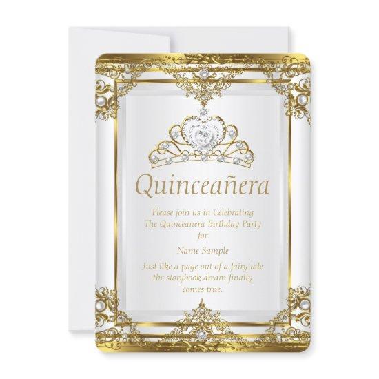 Elegant Gold White Pearl Princess Quinceanera
