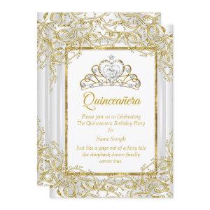 Elegant Gold White Tiara Princess Quinceanera