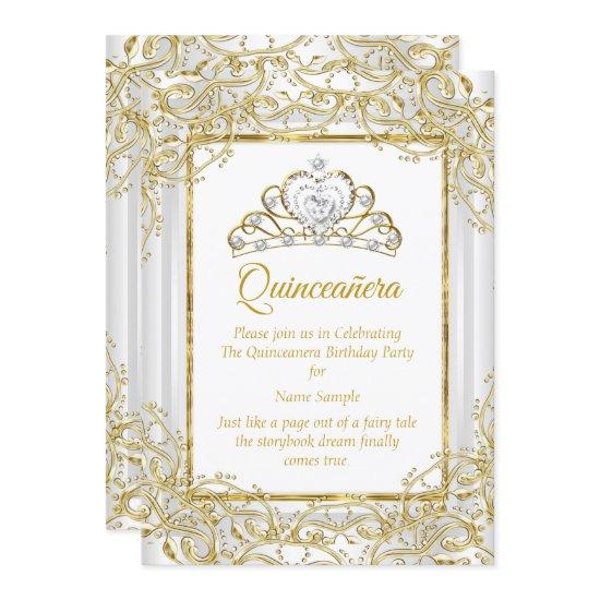 Elegant Gold White Tiara Princess Quinceanera