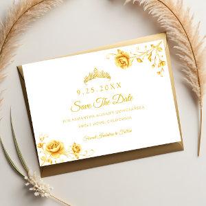 Elegant Golden Floral Minimalist Quinceanera Save The Date