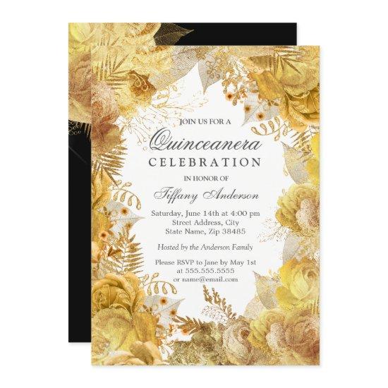Elegant Golden Flowers Quinceanera Celebration