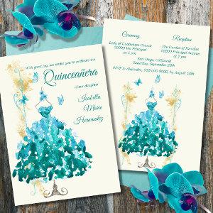 Elegant Golden & Turquoise Butterflies Quinceañera