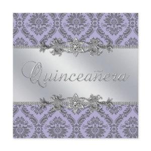 Elegant Gray and Purple Damask Quinceanera