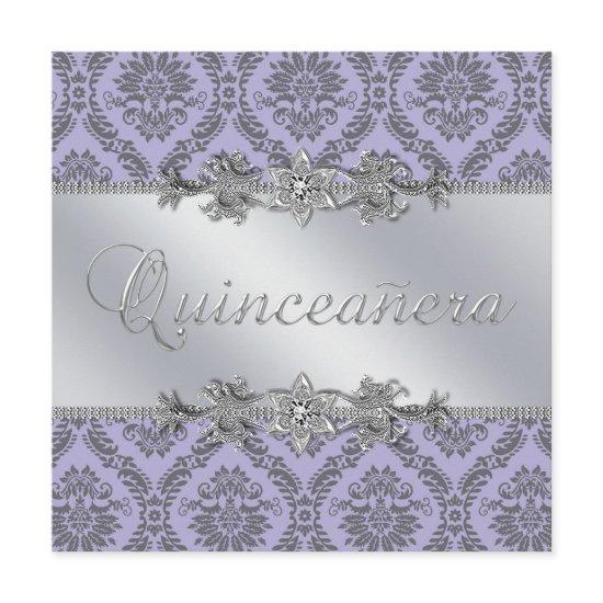 Elegant Gray and Purple Damask Quinceanera