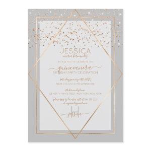 Elegant Gray Gold Confetti Border Quinceañera