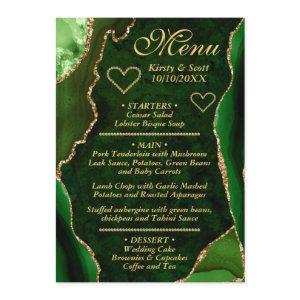 Elegant Green and Gold Faux Glitter Agate Wedding Menu