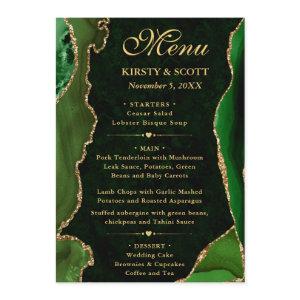 Elegant Green and Gold Faux Glitter Agate Wedding Menu