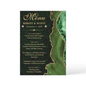 Elegant Green and Gold Faux Glitter Agate Wedding Menu