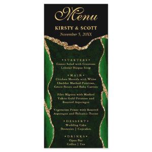 Elegant Green and Gold Faux Glitter Agate Wedding Menu