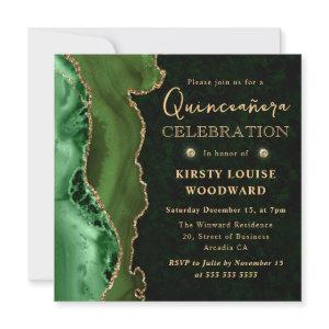 Elegant Green and Gold Glitter Agate Quinceanera