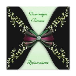 Elegant Green Black Diamond Bow Quinceanera