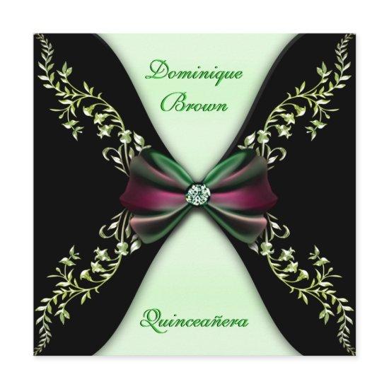 Elegant Green Black Diamond Bow Quinceanera