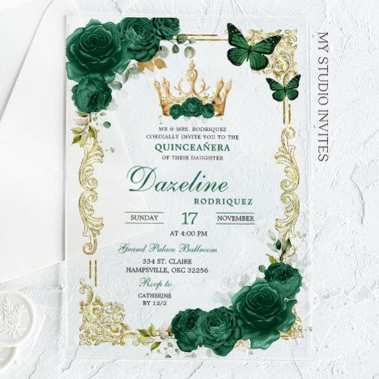 Elegant Green Emerald Crown Quinceanera Acrylic