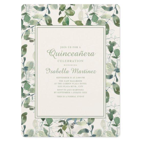 Elegant Green Eucalyptus Leaves Quinceanera