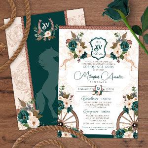 Elegant Green Floral Charro Western Quinceanera