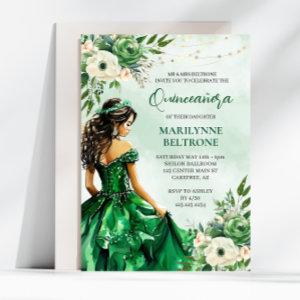 Elegant Green Floral Princess Quinceañera