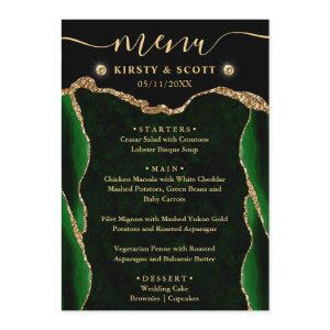 Elegant Green & Gold Faux Glitter Agate Wedding Menu