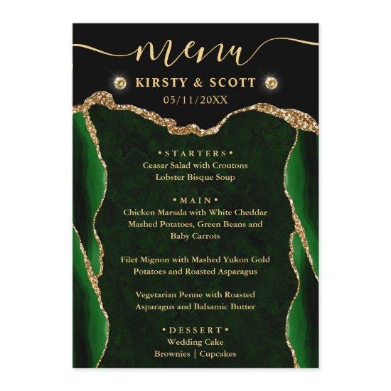 Elegant Green & Gold Faux Glitter Agate Wedding Menu