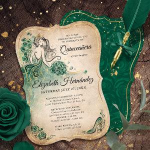 Elegant Green Gold Princess Quinceanera Birthday
