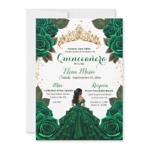 Elegant Green Quinceañera Roses Gold Glitter
