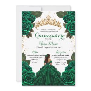 Elegant Green Quinceañera Roses Gold Glitter