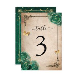 Elegant Green Rose Gold Black Table Number Cards 