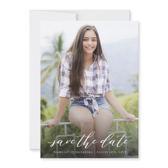 Elegant Handwritten Quinceañera  Save The Date