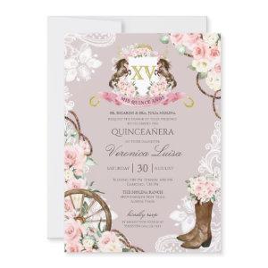 Elegant Horse Crest Pink Gray Charro Quinceanera