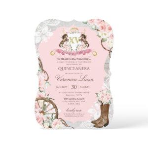 Elegant Horse Crest Rustic Pink Charro Quinceanera