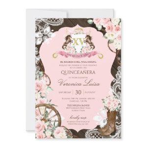 Elegant Horse Crest Rustic Pink Charro Quinceanera